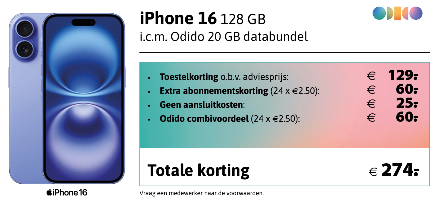 kortingstabel iphone 16 odido