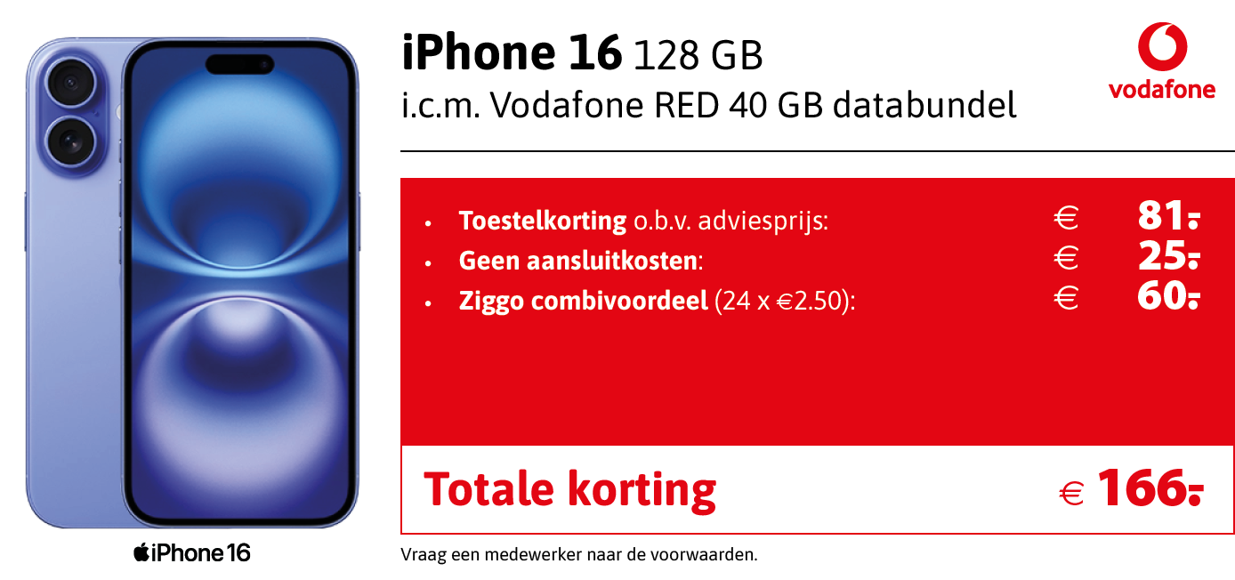 kortingstabel iphone 16 vodafone