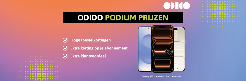 Odido Podium Prijzen: hoge kortingen op Smartphones, Sim Only en Internet & TV